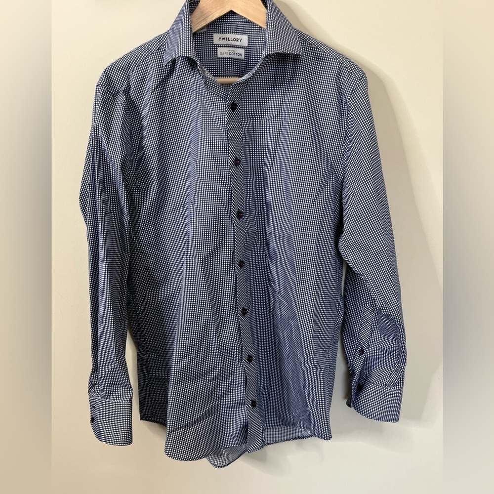 Twillory Button Up Long Sleeve Work Shirt Tailored Fit 16 32/33 Navy White